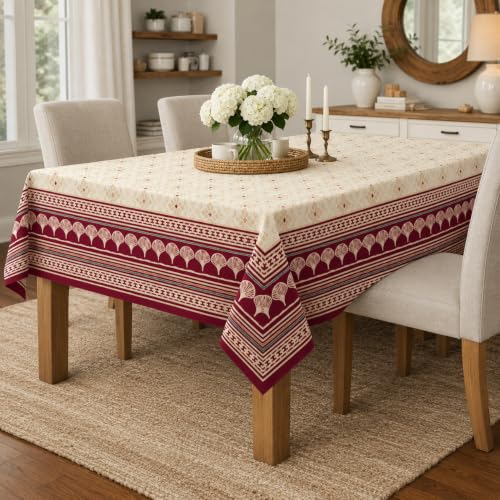 Image of STITCHNEST Cotton Slub Table Cover for 6 Seater Dining Table|54 x 78 Inches, Digitally Printed|Durable, Washable & Fade-Resistant Fabric