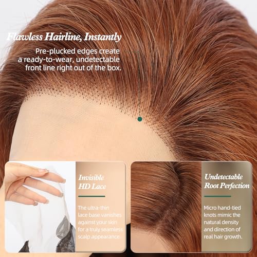 Image of 5x5 Lace Front Wigs for women,Human Hair Blonde Straight Glueless with Free Part & Pre Plucked Natural Hairline 16 Inch（Orange