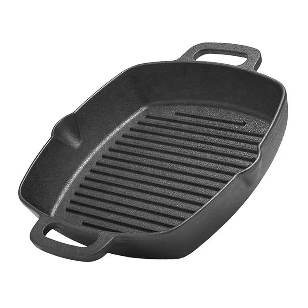 Bistecchiera quadrata in ghisa con doppio manico bistecche, carne e verdure, forno per piano cottura all'aperto, nero