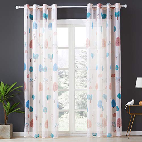 Topfinel Tende Voile Albero Carine Bambini con Occhielli Decorativi Finestra Balcone 140x245cm per Casa 2 Pezzi Biege
