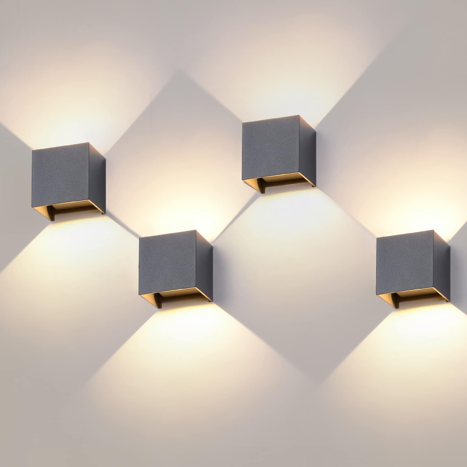 VakolaLED Indoor Wall Light, 4 Pieces, Wall Light, 12 W Wall Lamp, Outdoor Up and Down Adjustable Light Beam, Outdoor Wall Light, IP65 Waterproof Wall Lights, Black