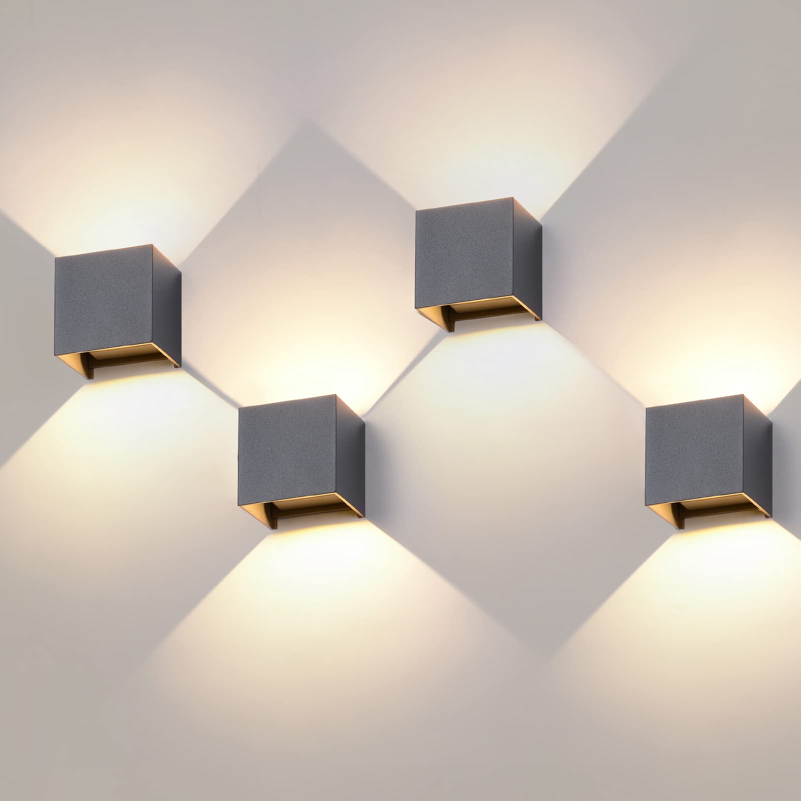 VakolaLED Indoor Wall Light, 4 Pieces, Wall Light, 12 W Wall Lamp, Outdoor Up and Down Adjustable Light Beam, Outdoor Wall Light, IP65 Waterproof Wall Lights, Black