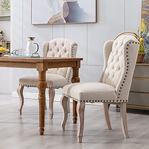 chairus Parsons Dining Chairs Set of 2 Modern Linen Farmhouse Living Room Chairs with Button Tufted High Back and Wood Legs Comfy Upholstered Side Chair for Kitchen/Restaurant/Bedroom, Cream chairus Parsons Dining Chairs Set of 2 Modern Linen Farmhouse Living Room Chairs with Button Tufted High Back and Wood Legs Comfy Upholstered Side Chair for KitchenRestaurantBedroom Cream