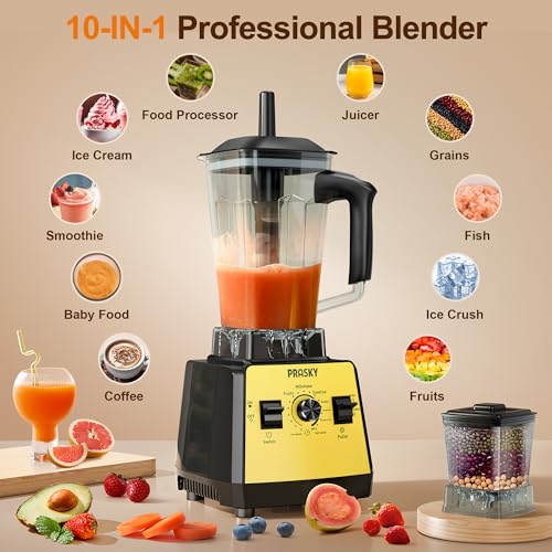 Image of Blenders for Kitchen, Smoothie Blender, 2400W /1000W Prasky Blender & Grinder Combo, 25,000 RPM High Speed, 68oz BPA-Free Food Processor, Countertop Blender for Smoothies, Shakes & Food (Yellow, 2L)