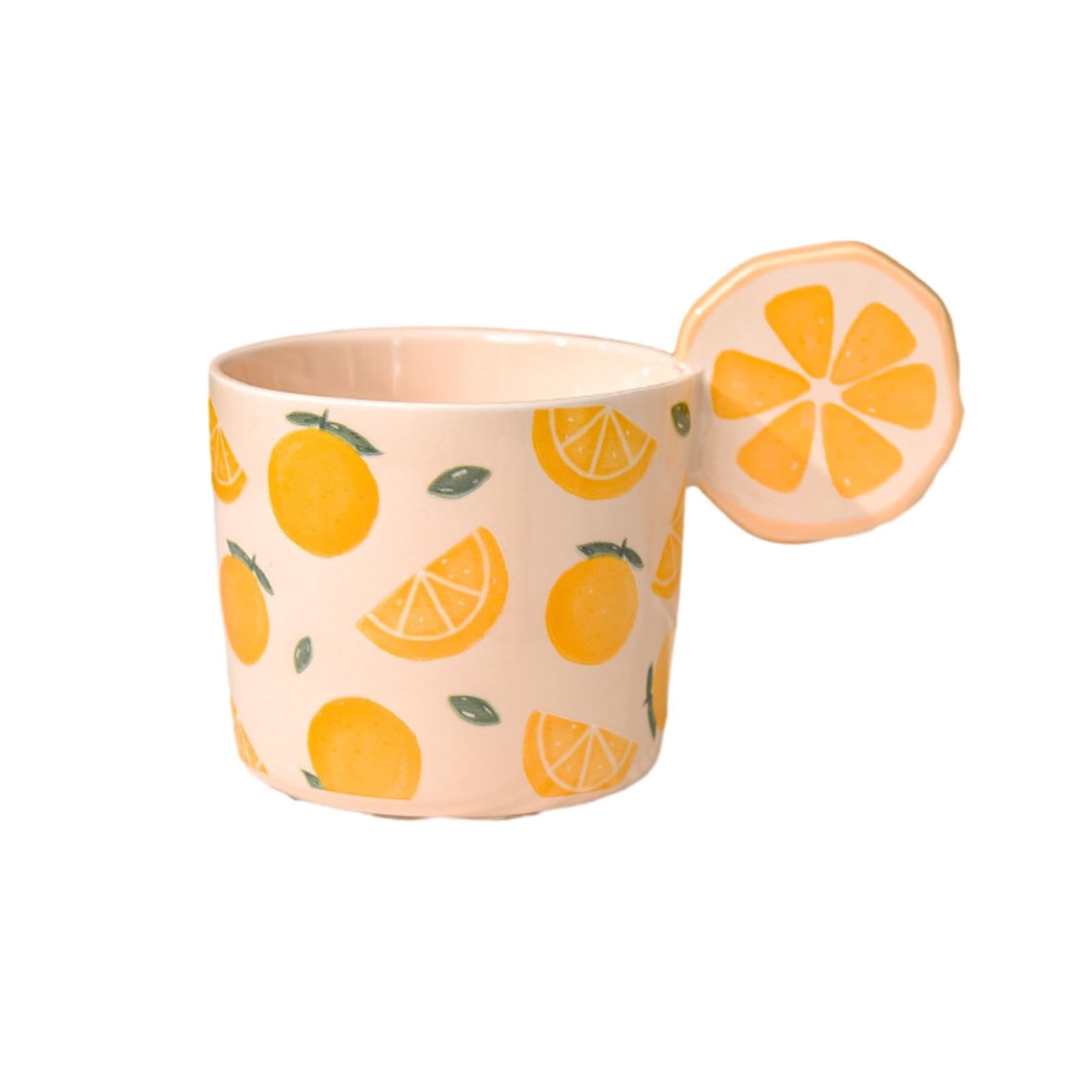 Taza de cerámica creativa de frutas de 500 ml, diseño de flores, color naranja, 500 ml