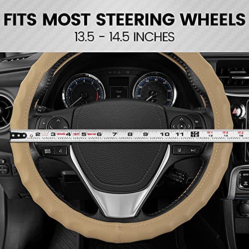 Image of BDK Genuine Leather Steering Wheel Cover Small 13.5 inch-14.5 inch Beige