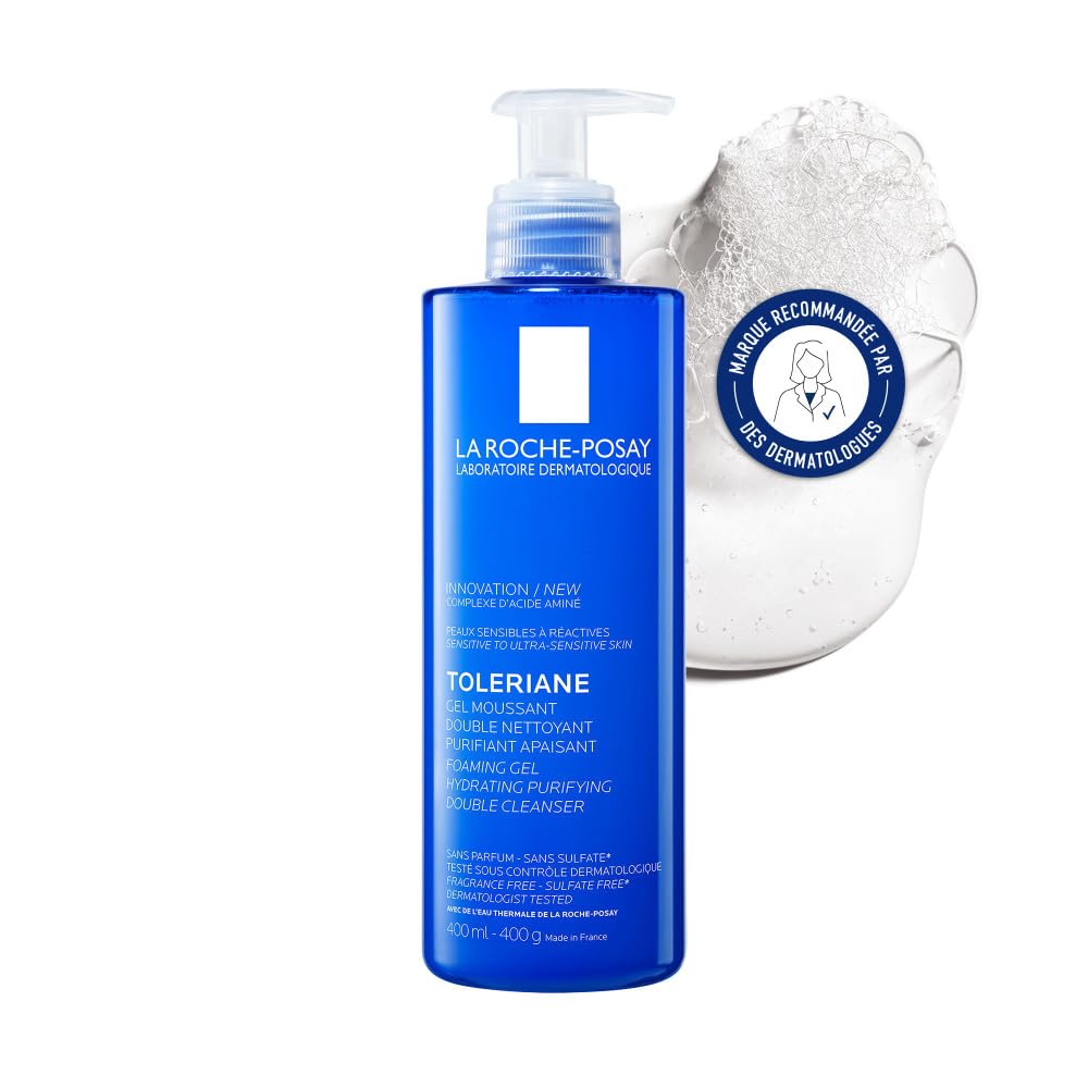 La Roche-Posay, Toleriane, Gel Moussant Purifiant, Nettoie Apaise et Démaquille, Adapté aux Peaux Sensibles à Réactives, Sans Parfum, Composition Hypoallergénique et Non Comédogène, 400 ml