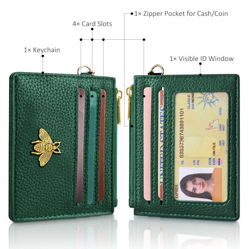Image of SEAVILIA Card Holder Keychain Wallet for Women with ID Window RFID Coin Purse Bee Gifts Slim Minimalist Small Wallet