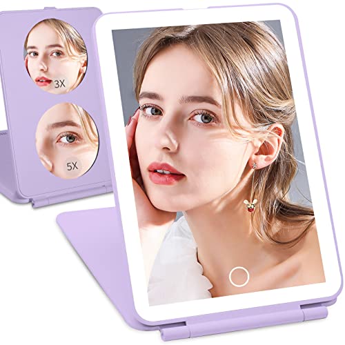 Touchfeel Travel Makeup Mirror With Light, Rechargeable 1X/3X/7X Magnifying Lighted Vanity Mirror With 72 Led, Portable Led Makeup Mirror With 3 Color Lights And Touch Sensor Design(Purple) #TOP12