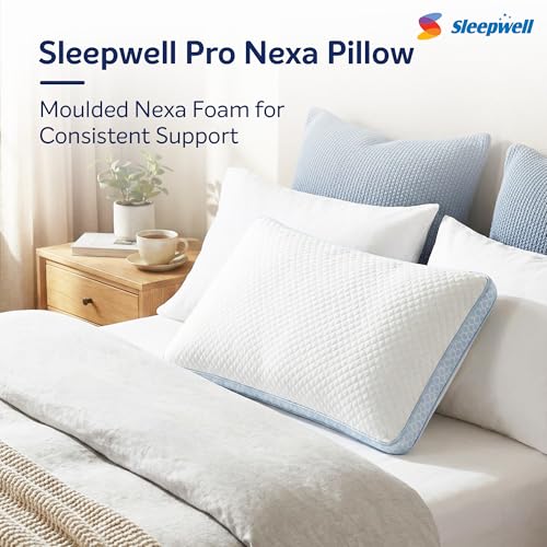 Image of Sleepwell Pro Nexa Pillow | Nexa Foam | Neck Support & Pressure Relief | Hypoallergenic & Dust Resistant | Soft Firm | Lightweight & Breathable | Machine Wash | 24 x 16 Inches | Pack of 1