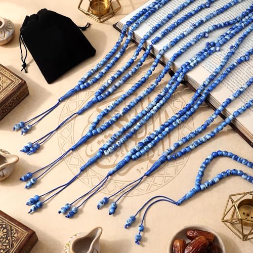 Image of Ferreve 12 Sets Muslim Tasbih 99 Rosary Prayer Beads 8mm Islam with Allah Names Engraved for Muslim Gift, Islamic Ceremony Religious Gift for Men and Women(Blue)