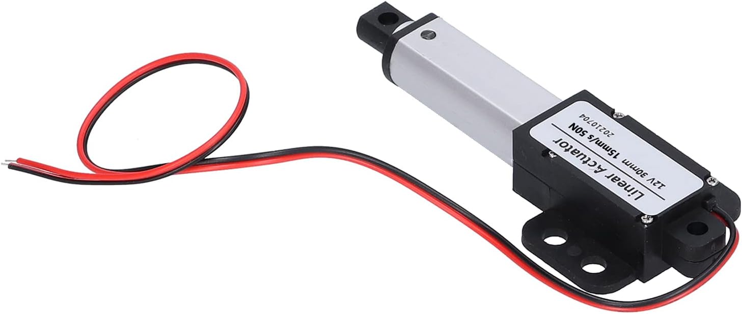 Linear Actuator 12V 30mm Stroke Compact Design Noise Elimination T Screw, Motor, Aluminum Tube, Linear Solenoid for, Industrial, Catering, and Other Occasions (Stroke 30mm-15mm/s-50N)