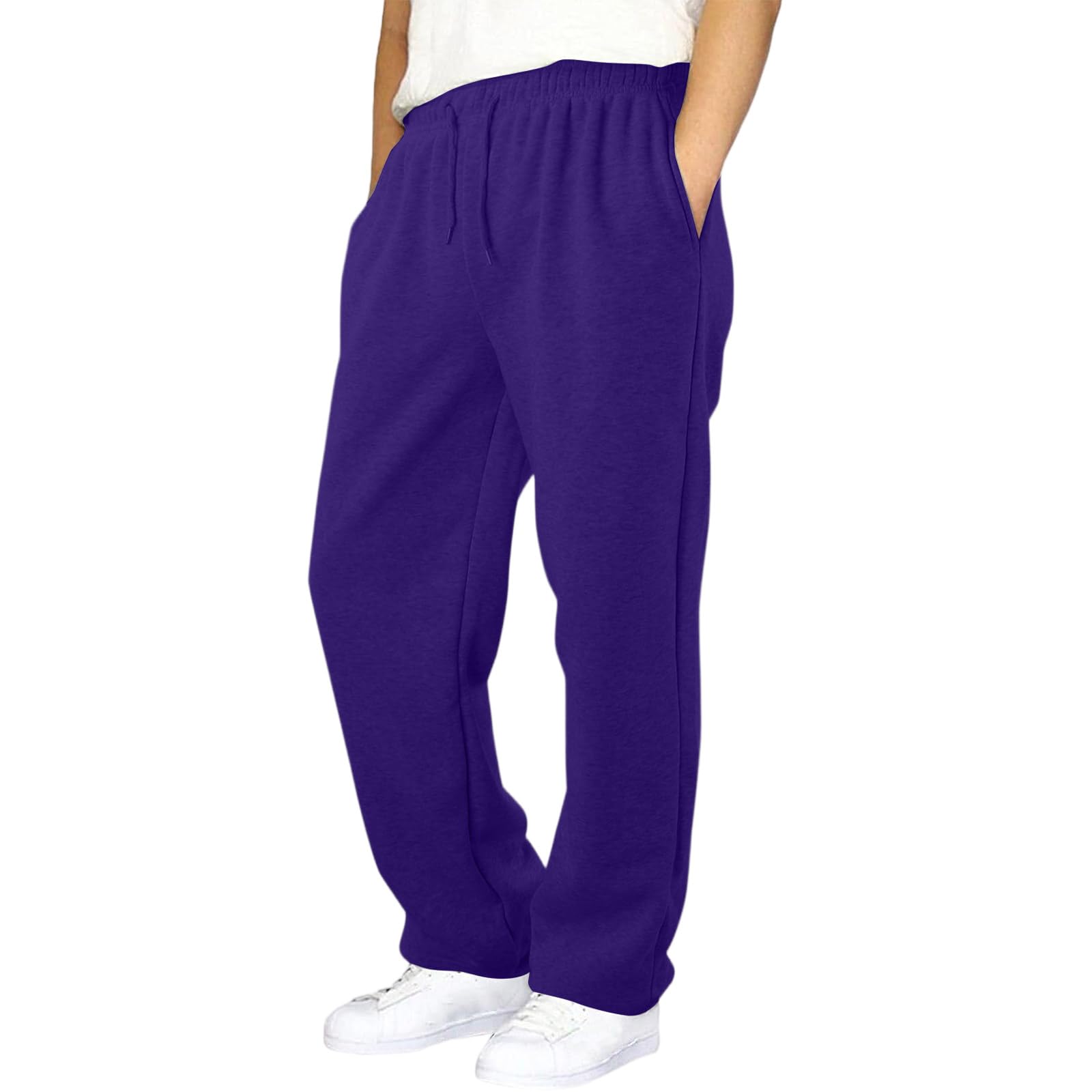 Mens Fleece Sweatpants Baggy Open Bottom Straight Leg Sweatpants Relaxed Fit Workout Athletic Joggers with Pockets