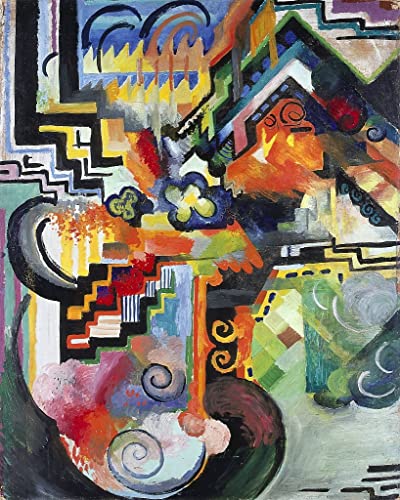 Toile Hommage à Bach par August Macke composition colorée pour la décoration du salon 60x90cm