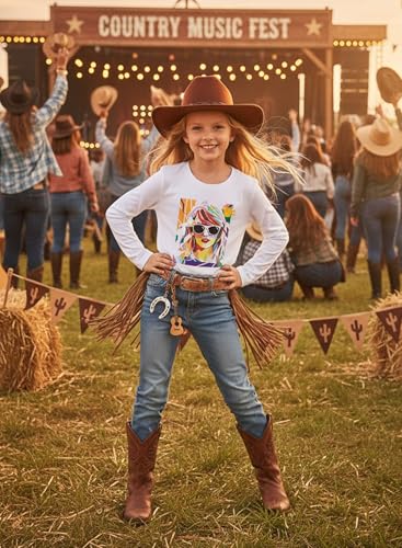 Image of Girl Country Music T-Shirt - Kids Singer Letters Graphic Birthday Shirts Gifts Fan Song Tour Concert Outfit Top