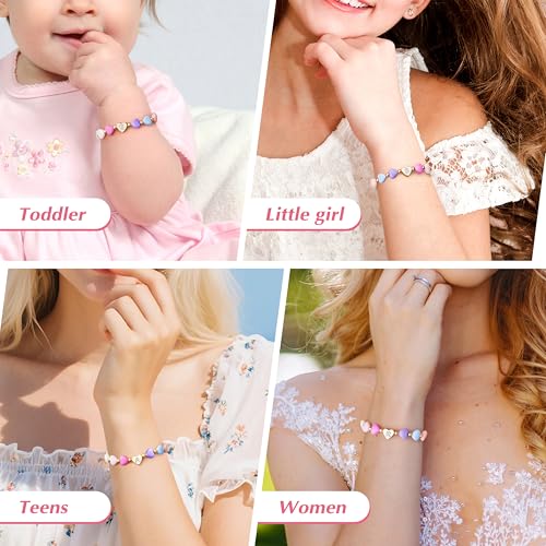 WomenGifts Initial Heart Bracelets for Girls Women – Cute Little Girls Letter A-Z Charm Bracelet, Personalized Happy 3-18 Year Old Birthday Gift for Sisters, Teens & Her, Adjustable Gold Jewelry4