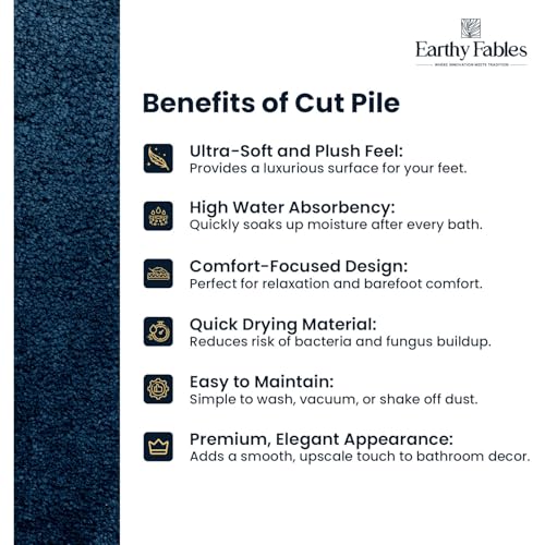 Image of Earthy Fables Soft Microfiber Bath Mat - Cut Pile, Quick Dry, Anti-Skid, Water Absorbent, Non-Slip, Machine Washable Floor Rug, Shower Mat, Door Mat for Bathroom, Bedroom, 60x40 cm - Navy Blue