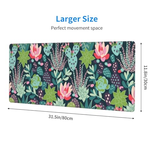 Image of Cactus Large Gaming Mouse Pad, Waterproof Extended Succulent Floral Mousepad Desktop, Big Long Non-Slip Flower Mouse Mat for Laptop, Keyboard, Computer for Decor Office, 31.5 * 11.8 in