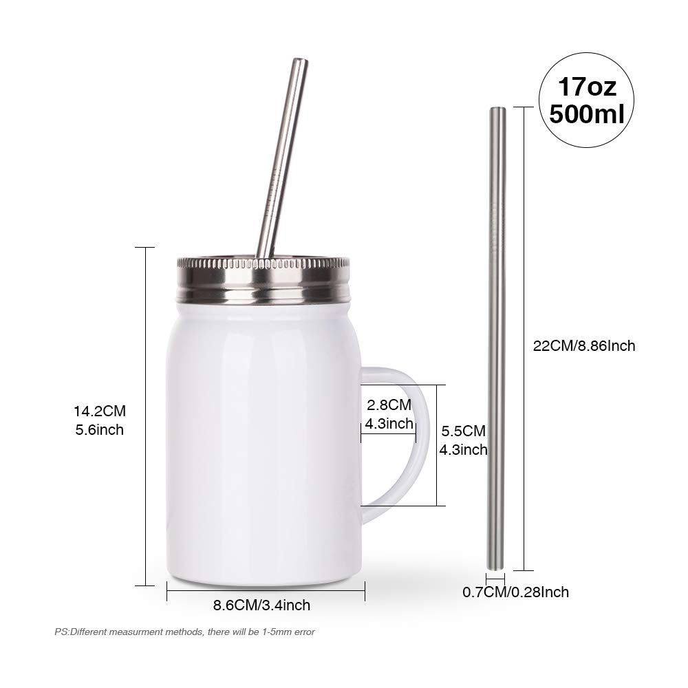 Buy PYD Life 2 PCS Sublimation Blanks Mason Jar Stainless Steel 17 OZ