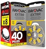 40 Piles pour appareils auditifs Rayovac Extra 10.   5 Ampoules de 8 Piles