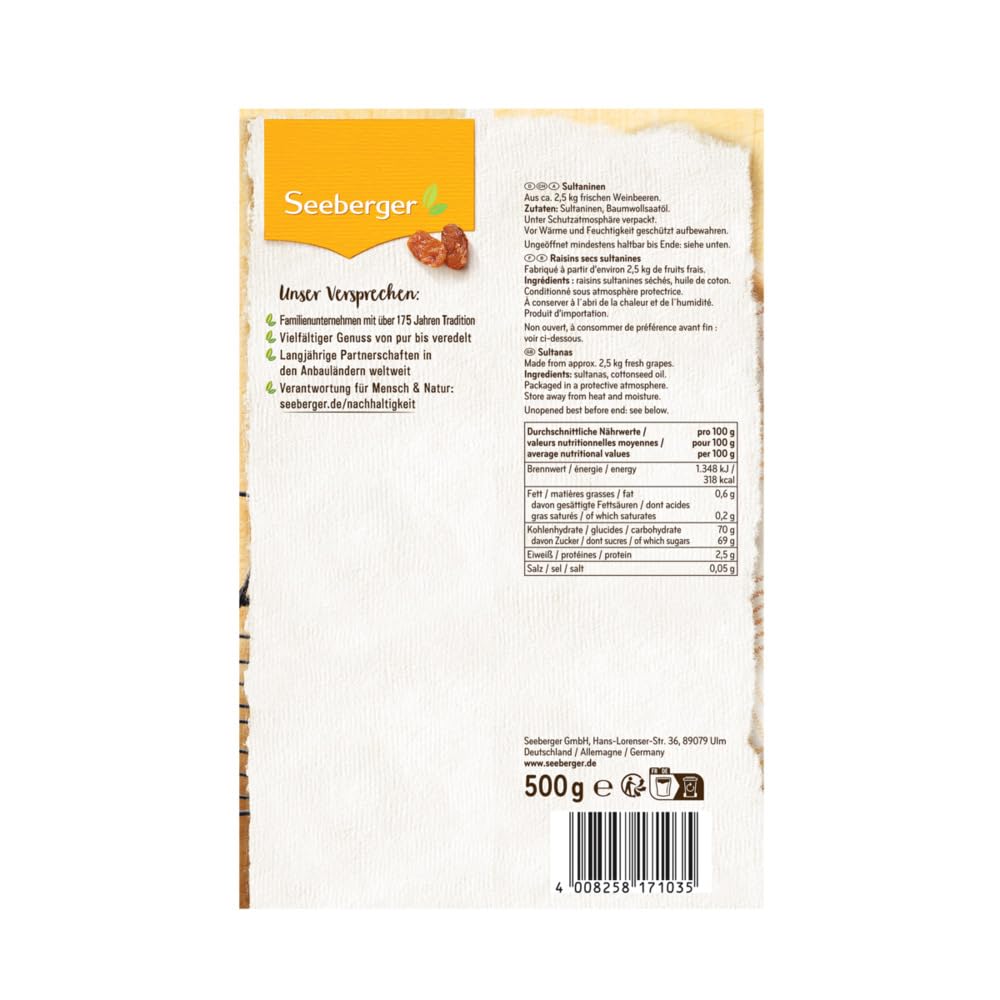 Seeberger Sultaninen, Fruchtige Sultana Rosinen aus der Türkei (8 x 500 g)