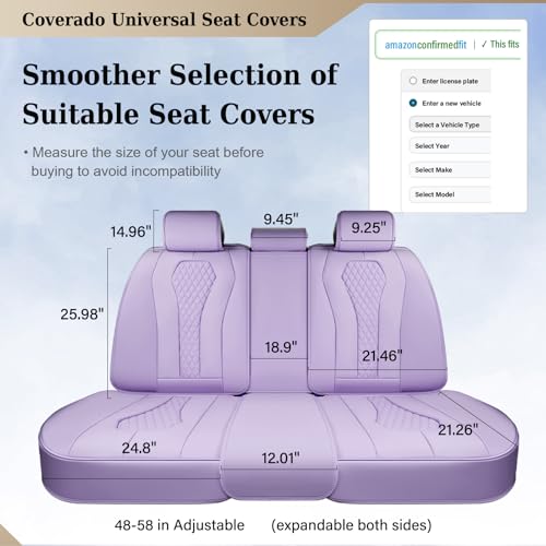 Image of Coverado Car Seat Covers, Rear Car Protectors, Black Leather Seat Covers, 3-Piece Waterproof Automotive Seat Covers for Back Seats Universal Fit for SUVs & Cars, All-Weather Protection
