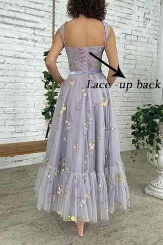 Maxianever Flower Embroidery Prom Dresses for Women Tulle Tea Length Corset A Line Formal Evening Party Gowns2