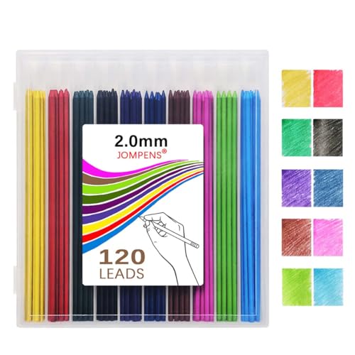 MROOFUL Lot de 120 mines de rechange en carbone de 2 mm, recharges mécaniques de 2 mm, 10 couleurs – Haute capacité pour dessin, artisanat, écriture, croquis