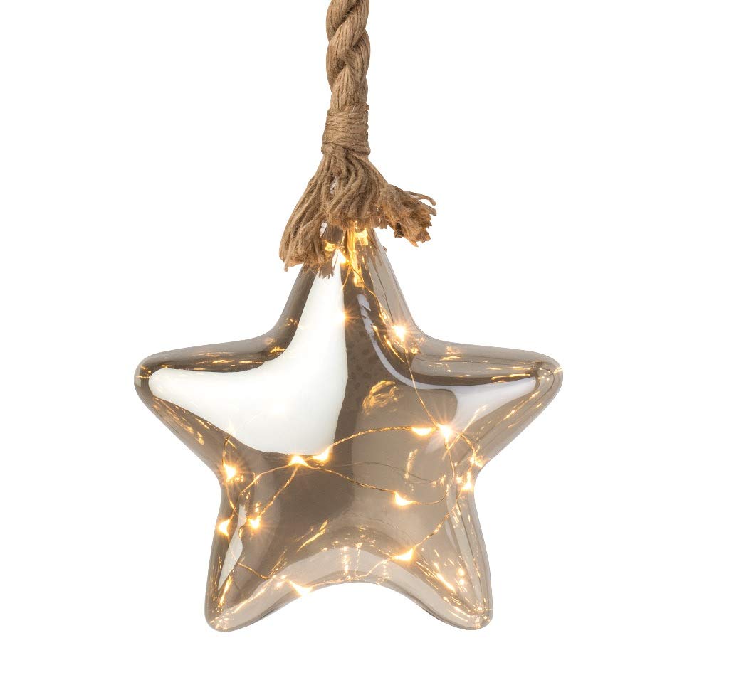 Micro Led Smoked Glass Star on Rope - 20cm with 6 Hour Timer