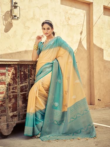 Image of SWORNOF Women's Kanjivaram Soft Silk Banarasi Sarees With Unstiched Blouse Piece