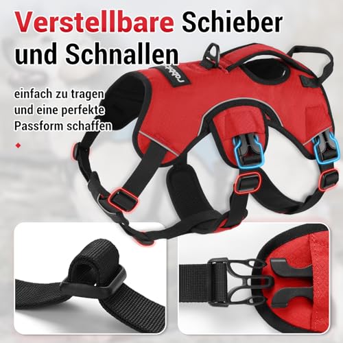 rabbitgoo Ausbruchsicheres Hundegeschirr Mittelgroße Hunde mit Griff, Anti Zug Sicherheitsgeschirr Hund Atmungsaktiv, Verstellbare Brustgeschirr, Gepolstertem Hundeweste, Panikgeschirr, Rot S