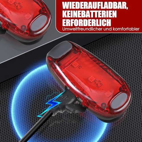 ertlutw LED Sicherheitslicht, 2 Rote LED Blinklicht Schulranzen USB Aufladbar für Kinder Schulranzen Hunde Bergsteiger Nachtläufer Leuchtanhänger mit Batterien Clip Dauerlicht