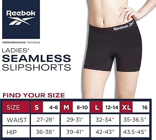 Reebok Women's Slipshorts - Long Leg Seamless Boyshorts (8 Pack), Size Medium, Nutmeg/Black/Charcoal/Black #TOP6