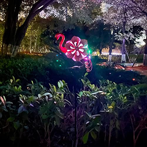 Subolo Solar Wind Spinner With Metal Sculpture Garden Stake Flamingo Decor Multi-Color Led Lights For Outdoor Yard Lawn & Garden Decoration #TOP4