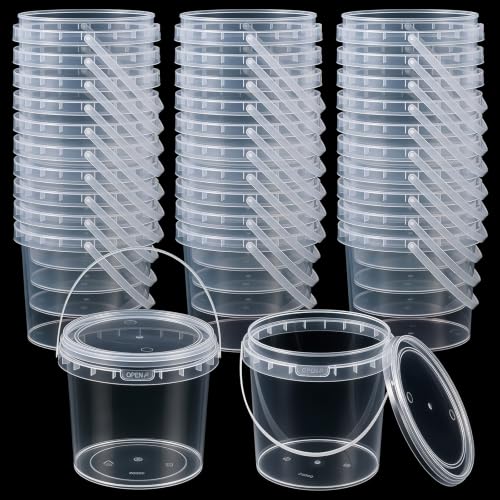 Image of Maxcheck 30 Pcs Plastic Bucket with Lids and Handles Bulk, 68oz, Clear