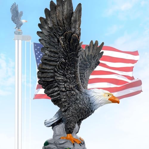 Etzeaxus Eagle Flag Pole Topper Outdoor Eagle for Flag Pole Top Bald Eagle Flag Topper Durable Resin Construction Flying Design & Hand-Painted