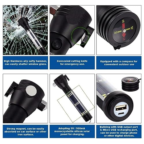 Image of Aluminium 7 Mode Rechargeable Solar Led Torch Flashlight Use for Car Emergency Power Bank, Car Emergency Tool with Window Breaker, Magnet, Cutter, Compass with Hammer