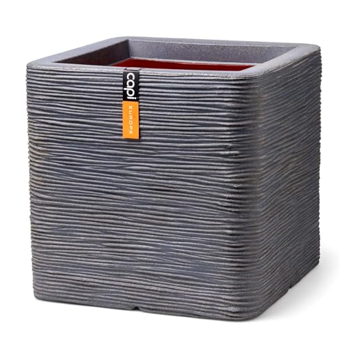 CAPI EUROPE - Planter square Rib NL - 50x50 - Dark grey - Opening Ø42 - Pot for indoor and outdoor use - Shatterproof - 100% recyclable - KDGR904