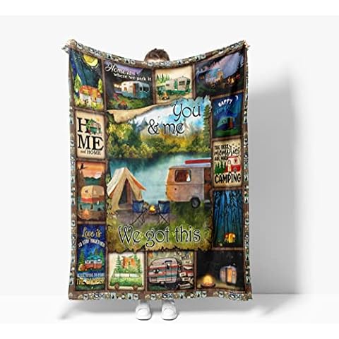 Happy Camper Camping Blanket Ultra-Soft Micro Fleece Throws Blanket for Sofa Couch Chair Bedroom Christmas Thanksgiving Gifts (You me, 80 in x 60 in) Cover