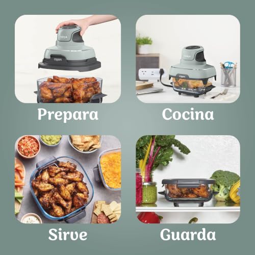 Miniatura 9 de Ninja Crispi Freidora De Aire Portátil, 3,8 L, 4 En 1, Freír Con Aire, Asar, Mantener Caliente Y Gratinar, Compacta, Incluye 2 Recipientes De Vidrio Extraíbles Y Tapas, 1700 W, Salvia, Fn101eusg