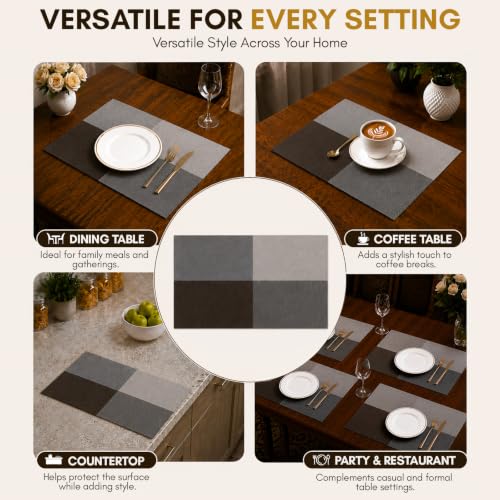 Image of Solitude Set of 6 Dining Table Placemats | Non-Slip PVC Table Mats, Heat Resistant, Washable, Stain-Resistant Surface (Beige & Coffee, 45 x 30 cm)