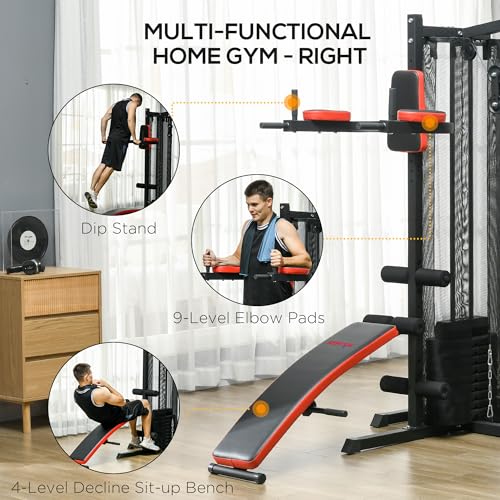 SPORTNOW Multi Gym Workout Station with 65kg Weight Stack, Sit Up Bench, Push Up Stand, Dip Station, Adjustable, Full Body Strength Training for Home Gym - Image 5