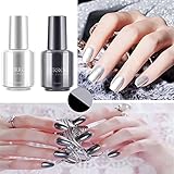 U-Shinein 2 Colors Holographic Nail Mirror Polish, Mirror Gel Nail Polish Gel Shiny for Nail Art Soak Off UV LED DIY Nail Art Manicure(Black+Silver