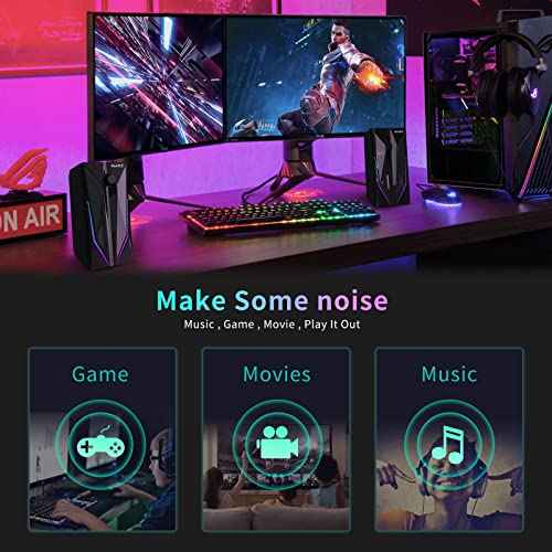 Zuo Xi Desktop Speakers, 2.0 Channel Pc Computer Hifi Stereo Gaming Speaker With Colorful Led Light Modes, Enhanced Bass And Easy-Access Volume Control, Usb Powered With 3.5Mm Aux-In. #TOP5
