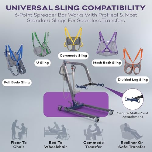 Image of ProHeal Patient Lift - Safe and Easy Bariatric Full Body Patient Transfer Lifter for Home Use and Facilities - Floor, Low Bed and Chair Lifting, 600 LBS Weight Capacity, 6 Point Spreader Bar
