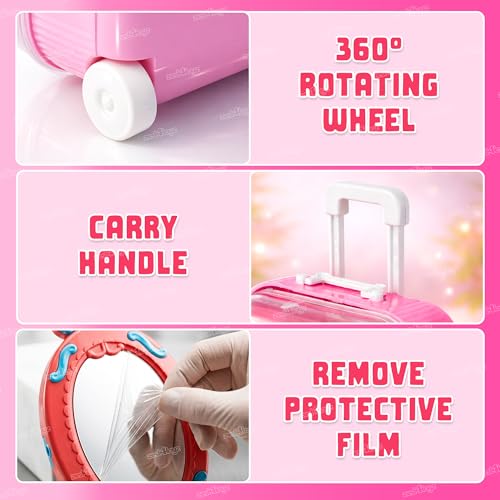 Image of Zest 4 Toyz Kids Makeup Kit for Girls Cosmetic Beauty Set Suitcase Portable Trolley Pretend Play Toy with Makeup Accessories for Kids (Pink) 15 Pieces