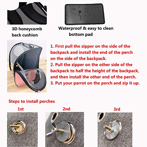 Bird Parrot Backpack Carrier Travel Bag With Perch Stand For Parakeets Cockatiels Conures Finches Lovebirds Small Medium Birds Cage Outside Airlines Airplane Plane Approved Car Lightweight Transparent #TOP4