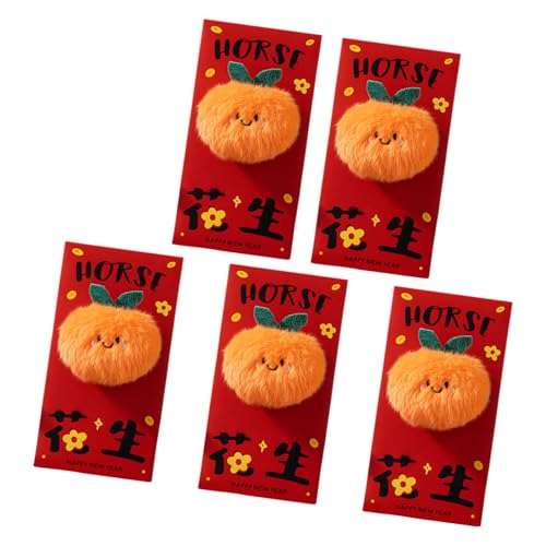 Pack of 5 Money Holder with Creative Designs for Chinese New Year Gifting and Decoration Plush Red Packet Party Favor Pouches