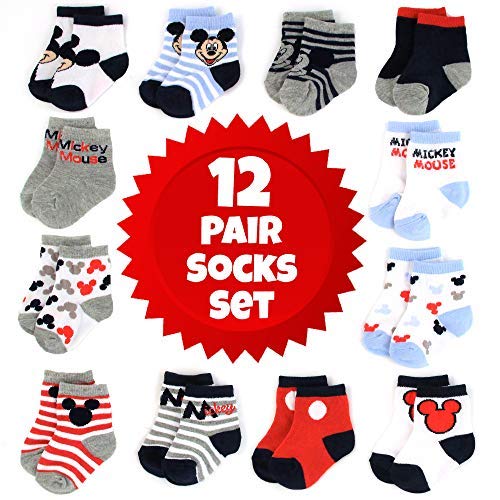 image for Disney Baby Boys’ Socks - 12 Pack Mickey Mouse, Winnie The Pooh, Lio