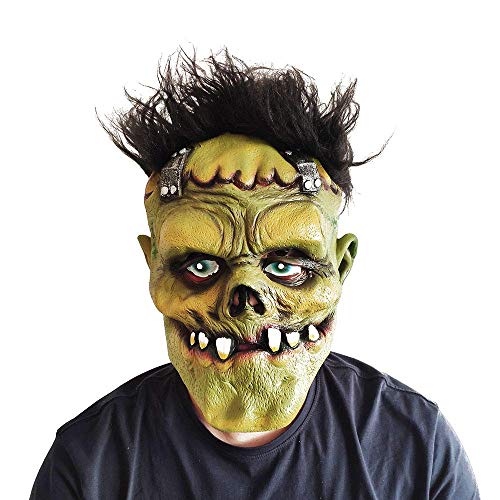 Halloween Mask Latex Rubber Horror Killer Mask Scary Green Face Monster with Hair